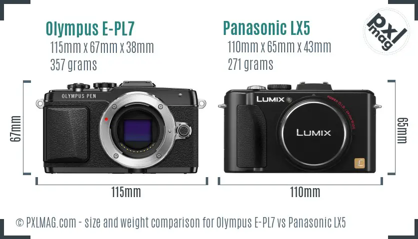 Olympus E-PL7 vs Panasonic LX5 size comparison