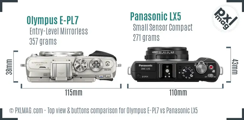 Olympus E-PL7 vs Panasonic LX5 top view buttons comparison