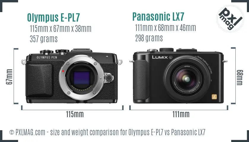 Olympus E-PL7 vs Panasonic LX7 size comparison