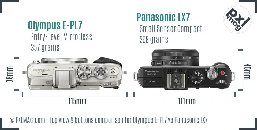 Olympus E-PL7 vs Panasonic LX7 top view buttons comparison