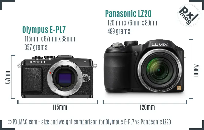 Olympus E-PL7 vs Panasonic LZ20 size comparison