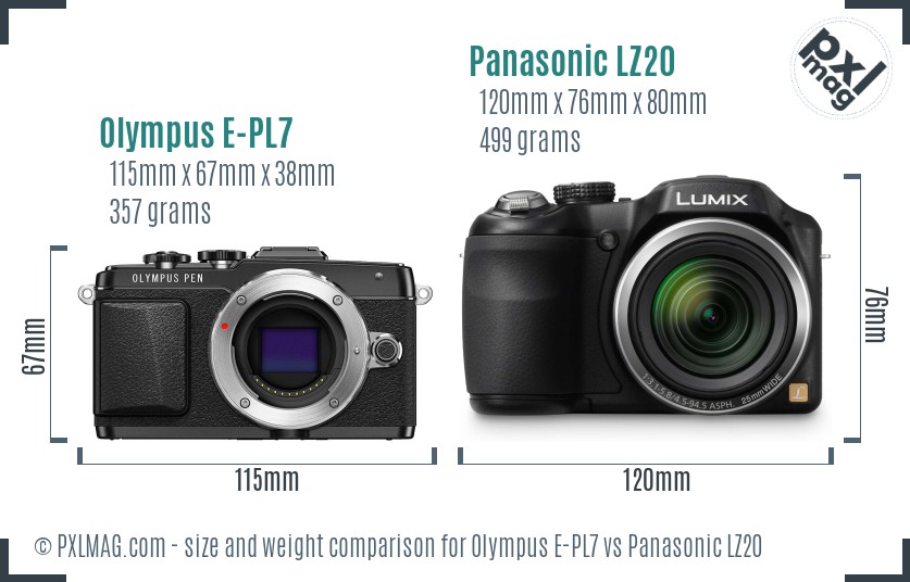 Olympus E-PL7 vs Panasonic LZ20 size comparison