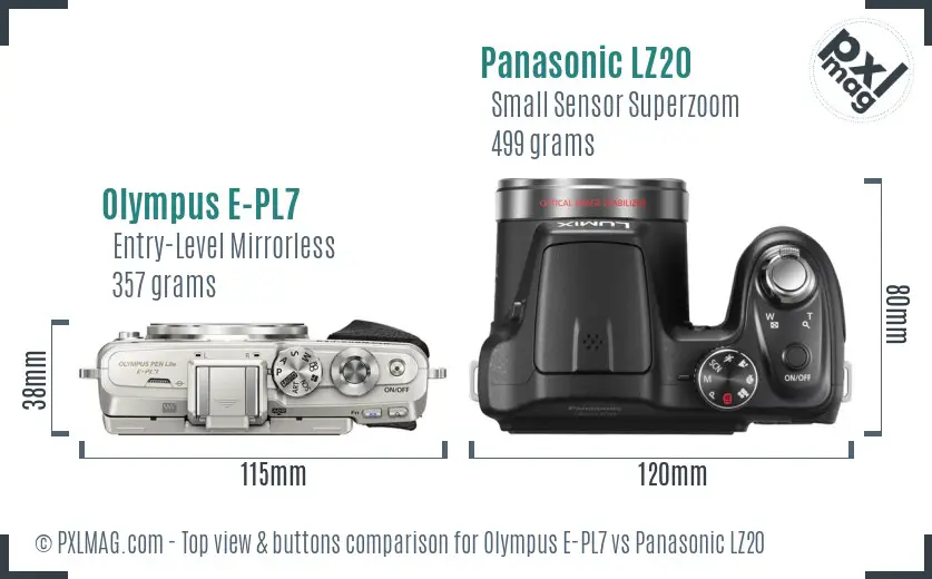 Olympus E-PL7 vs Panasonic LZ20 top view buttons comparison