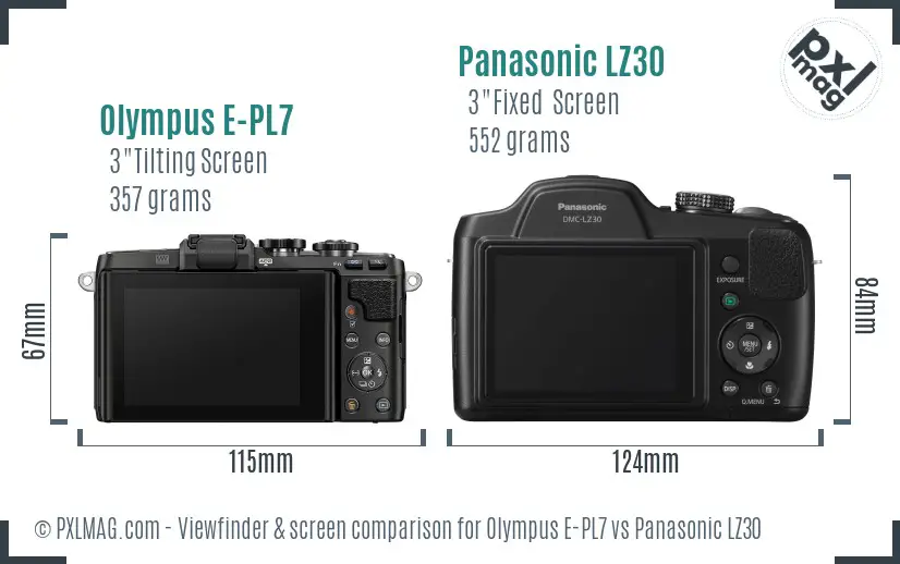 Olympus E-PL7 vs Panasonic LZ30 Screen and Viewfinder comparison