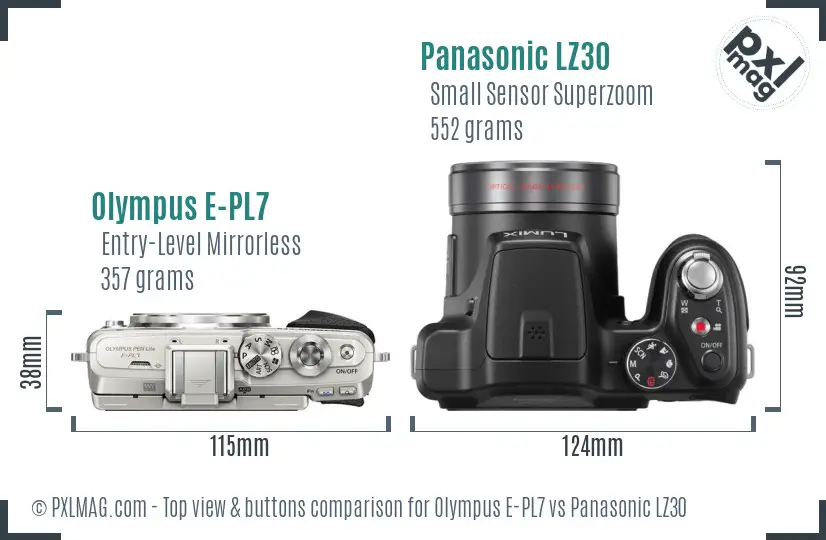 Olympus E-PL7 vs Panasonic LZ30 top view buttons comparison