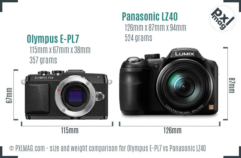 Olympus E-PL7 vs Panasonic LZ40 size comparison