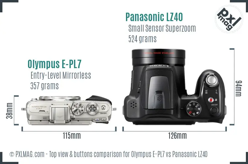 Olympus E-PL7 vs Panasonic LZ40 top view buttons comparison
