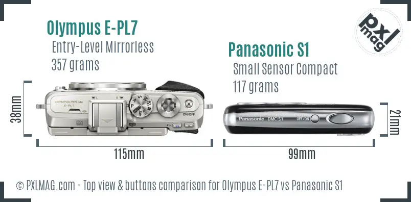 Olympus E-PL7 vs Panasonic S1 top view buttons comparison