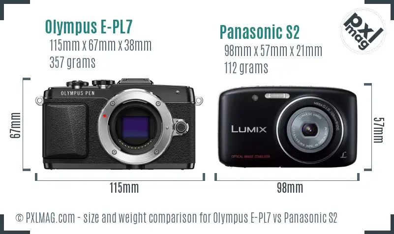 Olympus E-PL7 vs Panasonic S2 size comparison