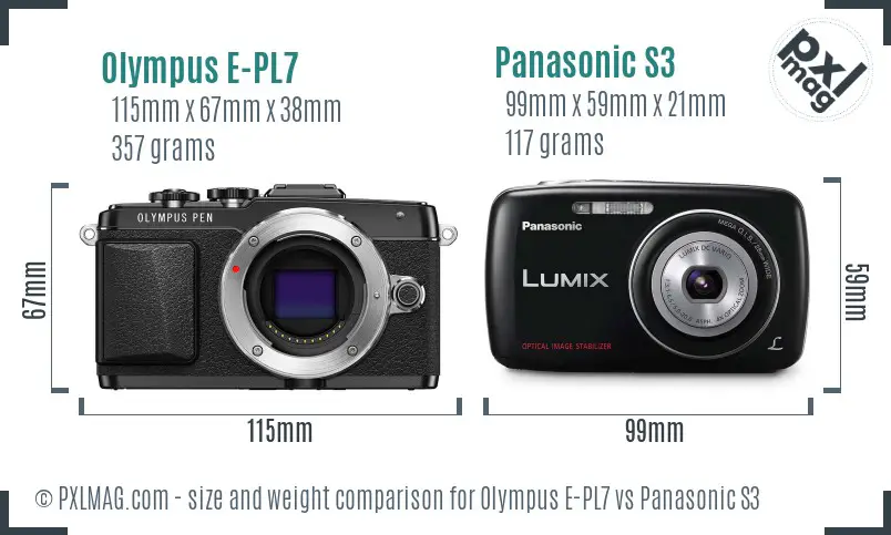 Olympus E-PL7 vs Panasonic S3 size comparison