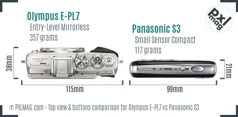 Olympus E-PL7 vs Panasonic S3 top view buttons comparison