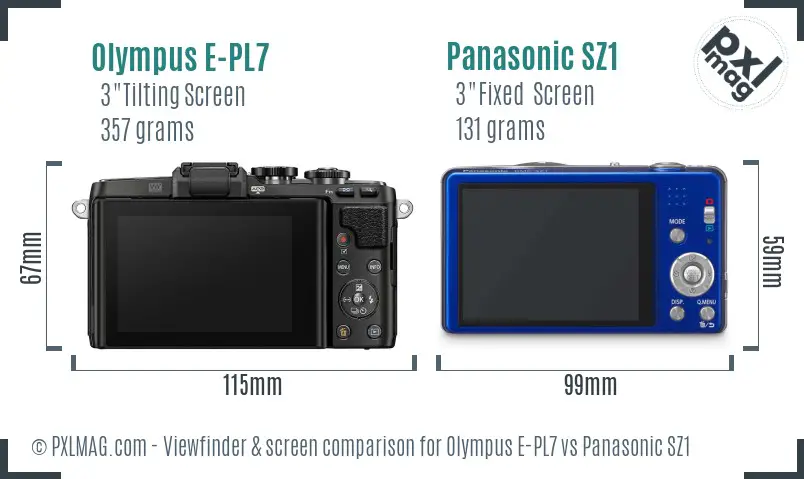 Olympus E-PL7 vs Panasonic SZ1 Screen and Viewfinder comparison