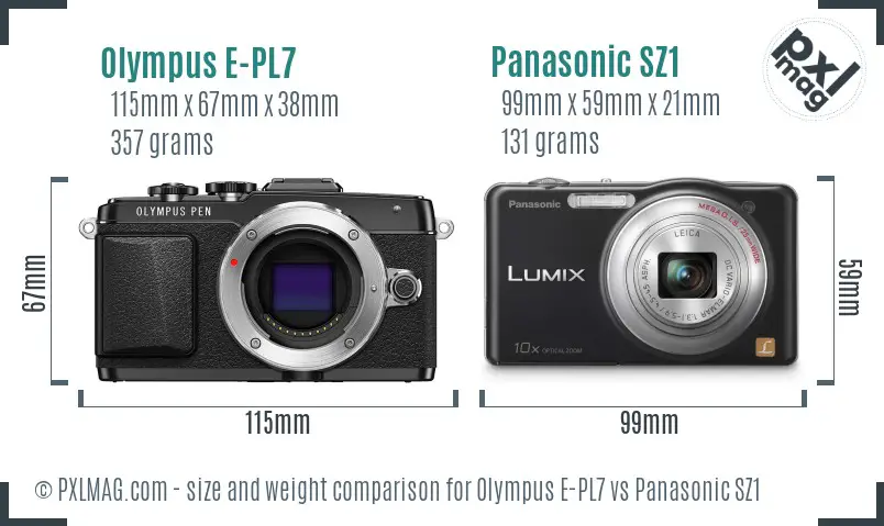 Olympus E-PL7 vs Panasonic SZ1 size comparison