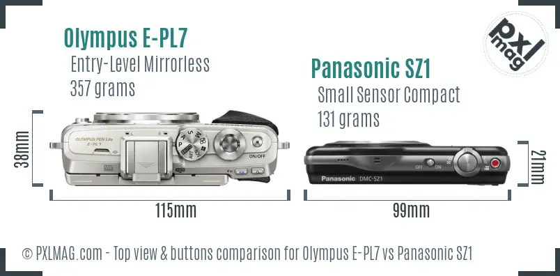 Olympus E-PL7 vs Panasonic SZ1 top view buttons comparison