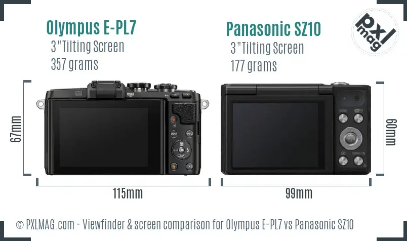 Olympus E-PL7 vs Panasonic SZ10 Screen and Viewfinder comparison