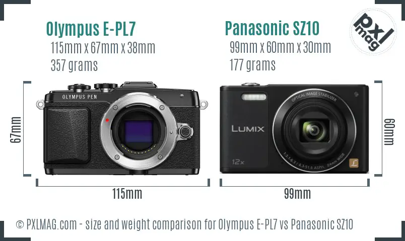 Olympus E-PL7 vs Panasonic SZ10 size comparison