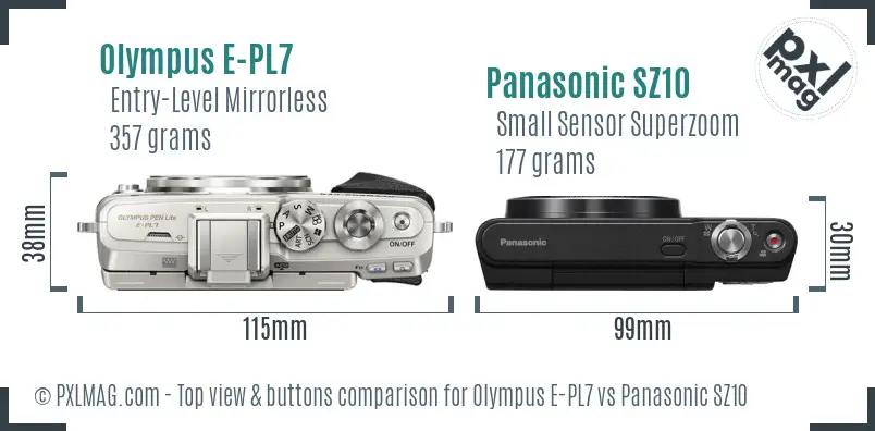 Olympus E-PL7 vs Panasonic SZ10 top view buttons comparison