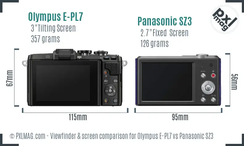 Olympus E-PL7 vs Panasonic SZ3 Screen and Viewfinder comparison