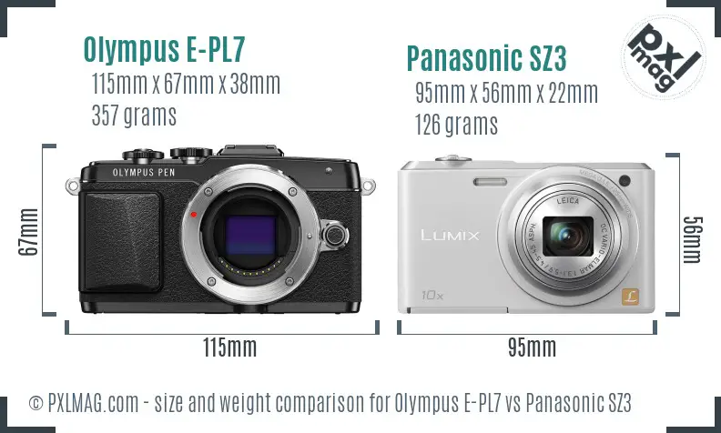 Olympus E-PL7 vs Panasonic SZ3 size comparison