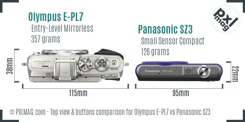 Olympus E-PL7 vs Panasonic SZ3 top view buttons comparison