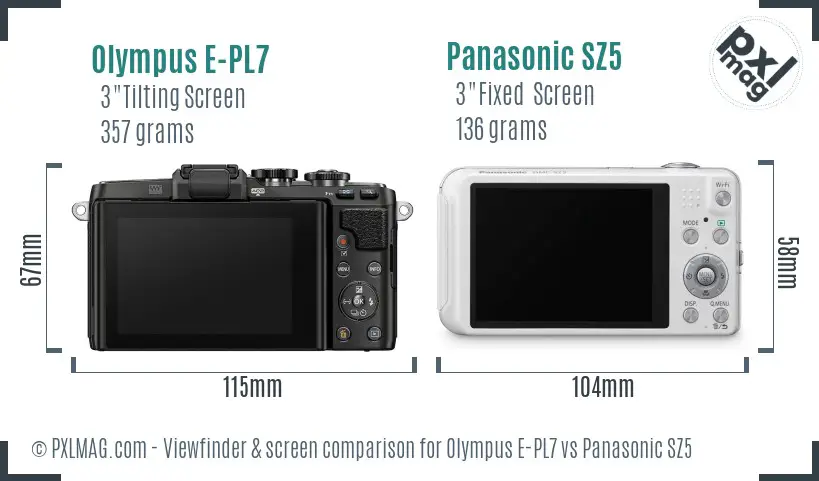 Olympus E-PL7 vs Panasonic SZ5 Screen and Viewfinder comparison