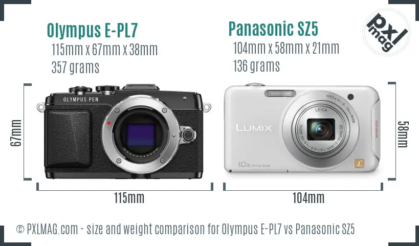 Olympus E-PL7 vs Panasonic SZ5 size comparison