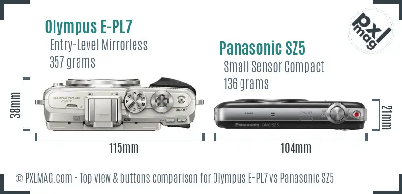 Olympus E-PL7 vs Panasonic SZ5 top view buttons comparison