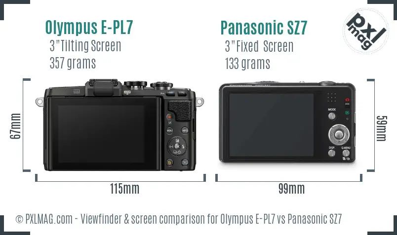 Olympus E-PL7 vs Panasonic SZ7 Screen and Viewfinder comparison