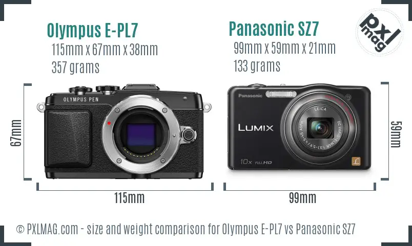 Olympus E-PL7 vs Panasonic SZ7 size comparison