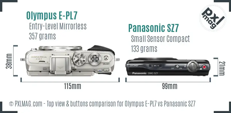 Olympus E-PL7 vs Panasonic SZ7 top view buttons comparison