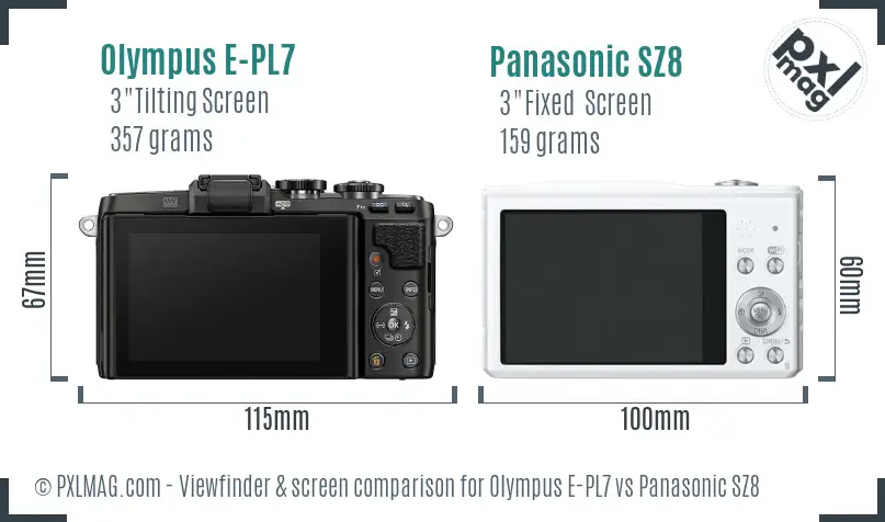 Olympus E-PL7 vs Panasonic SZ8 Screen and Viewfinder comparison