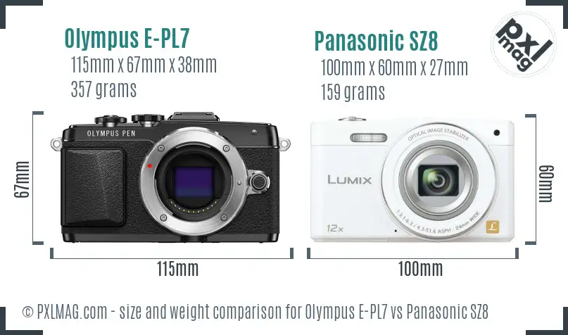 Olympus E-PL7 vs Panasonic SZ8 size comparison