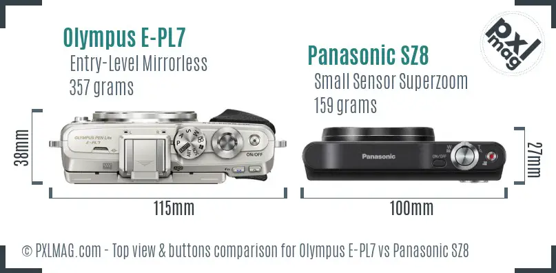 Olympus E-PL7 vs Panasonic SZ8 top view buttons comparison