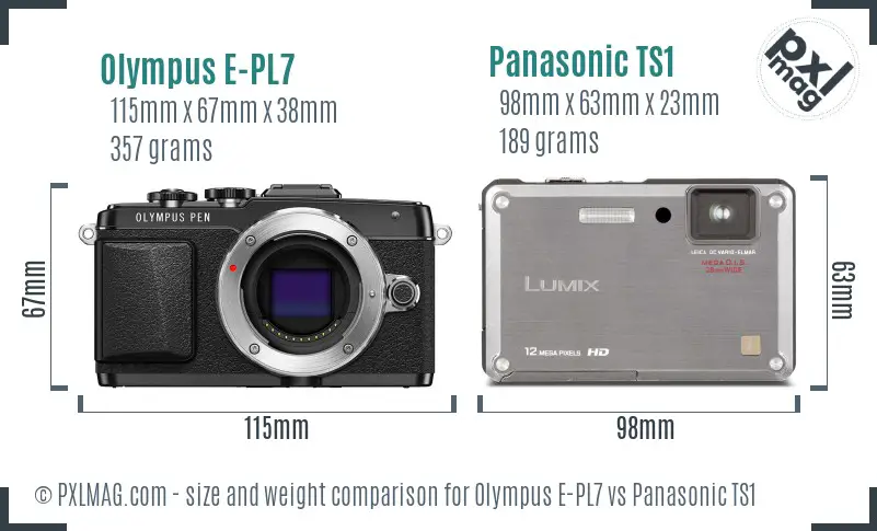 Olympus E-PL7 vs Panasonic TS1 size comparison
