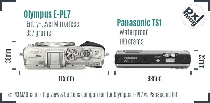 Olympus E-PL7 vs Panasonic TS1 top view buttons comparison