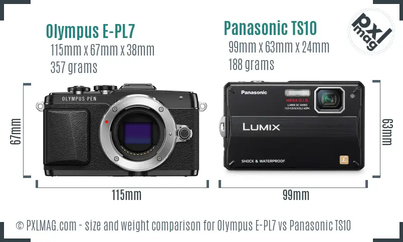Olympus E-PL7 vs Panasonic TS10 size comparison