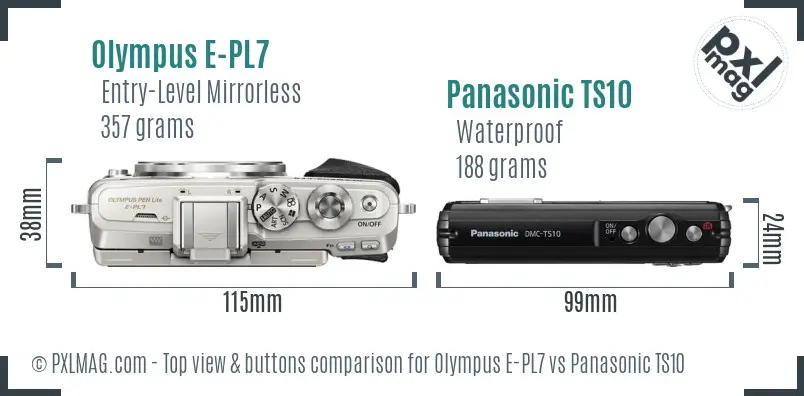 Olympus E-PL7 vs Panasonic TS10 top view buttons comparison
