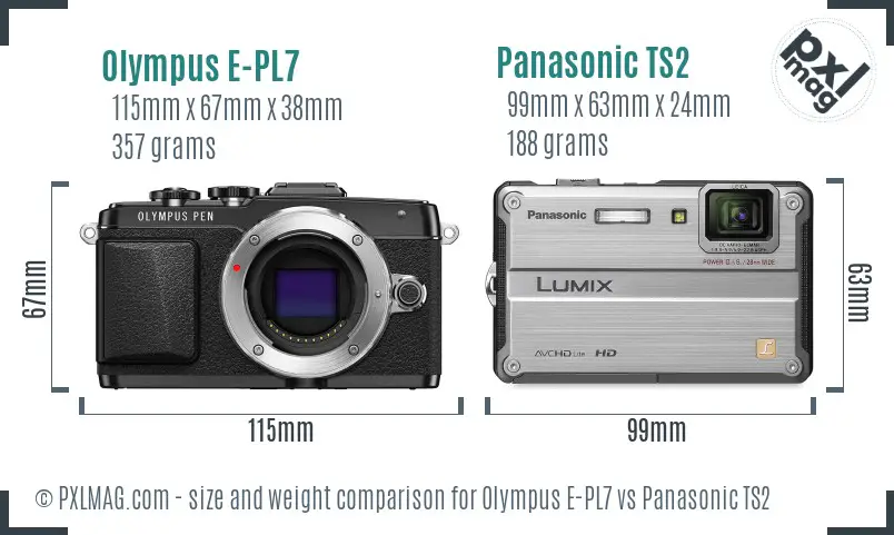 Olympus E-PL7 vs Panasonic TS2 size comparison