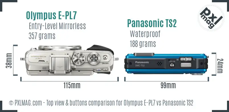 Olympus E-PL7 vs Panasonic TS2 top view buttons comparison