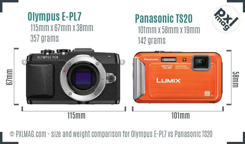 Olympus E-PL7 vs Panasonic TS20 size comparison