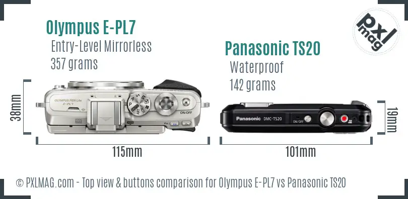 Olympus E-PL7 vs Panasonic TS20 top view buttons comparison