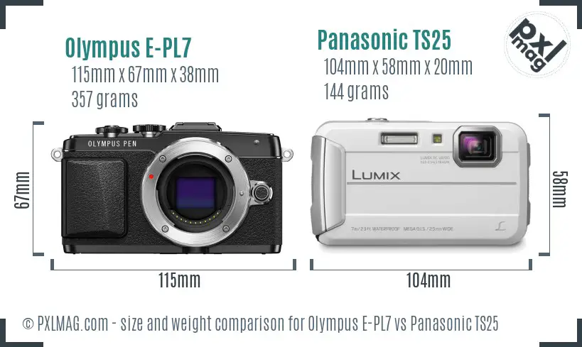 Olympus E-PL7 vs Panasonic TS25 size comparison