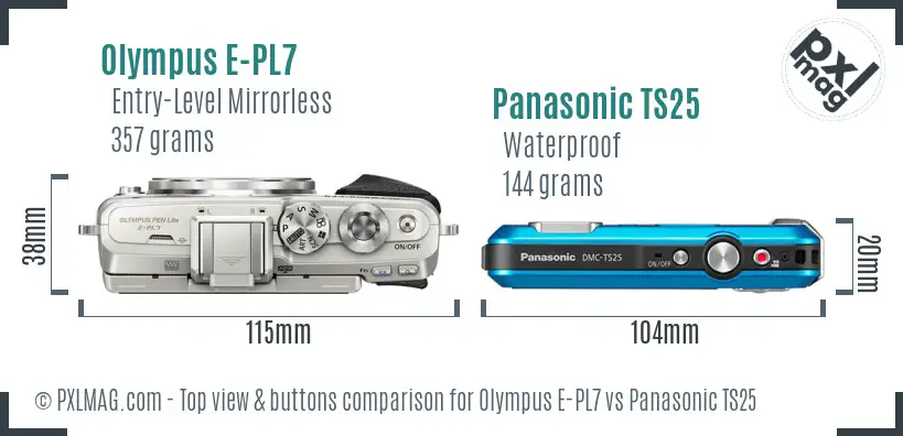 Olympus E-PL7 vs Panasonic TS25 top view buttons comparison