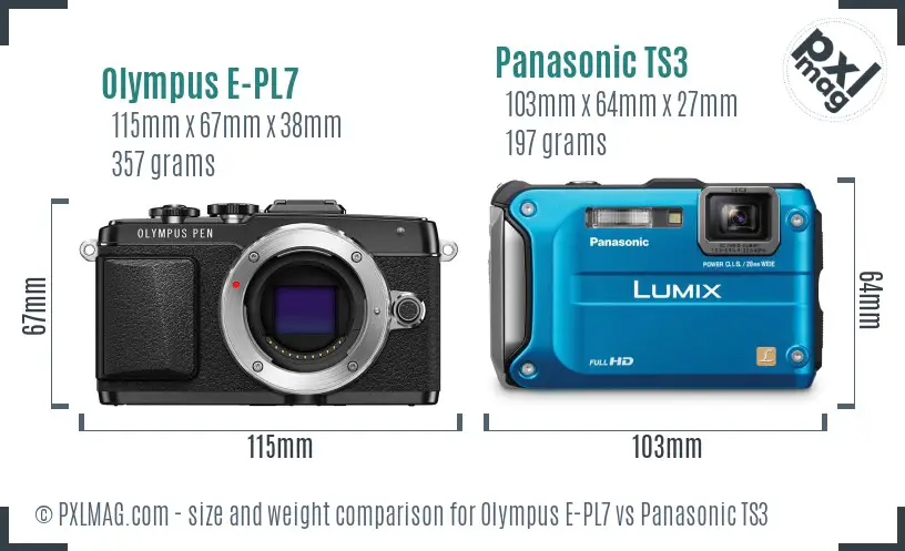 Olympus E-PL7 vs Panasonic TS3 size comparison