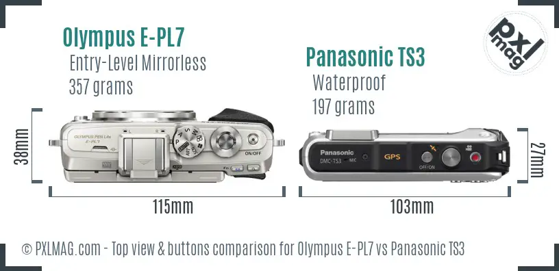 Olympus E-PL7 vs Panasonic TS3 top view buttons comparison