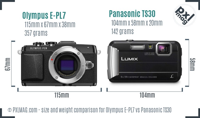 Olympus E-PL7 vs Panasonic TS30 size comparison