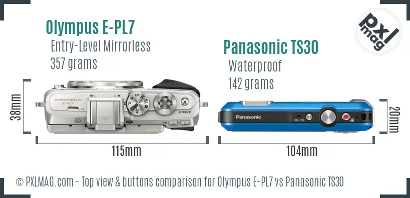 Olympus E-PL7 vs Panasonic TS30 top view buttons comparison