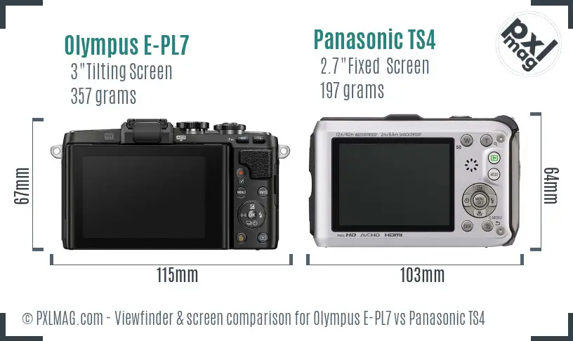 Olympus E-PL7 vs Panasonic TS4 Screen and Viewfinder comparison