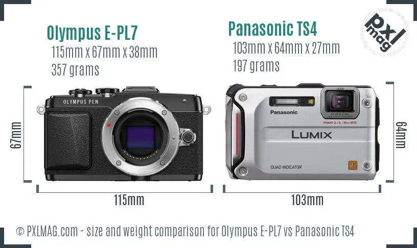 Olympus E-PL7 vs Panasonic TS4 size comparison