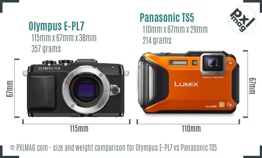 Olympus E-PL7 vs Panasonic TS5 size comparison